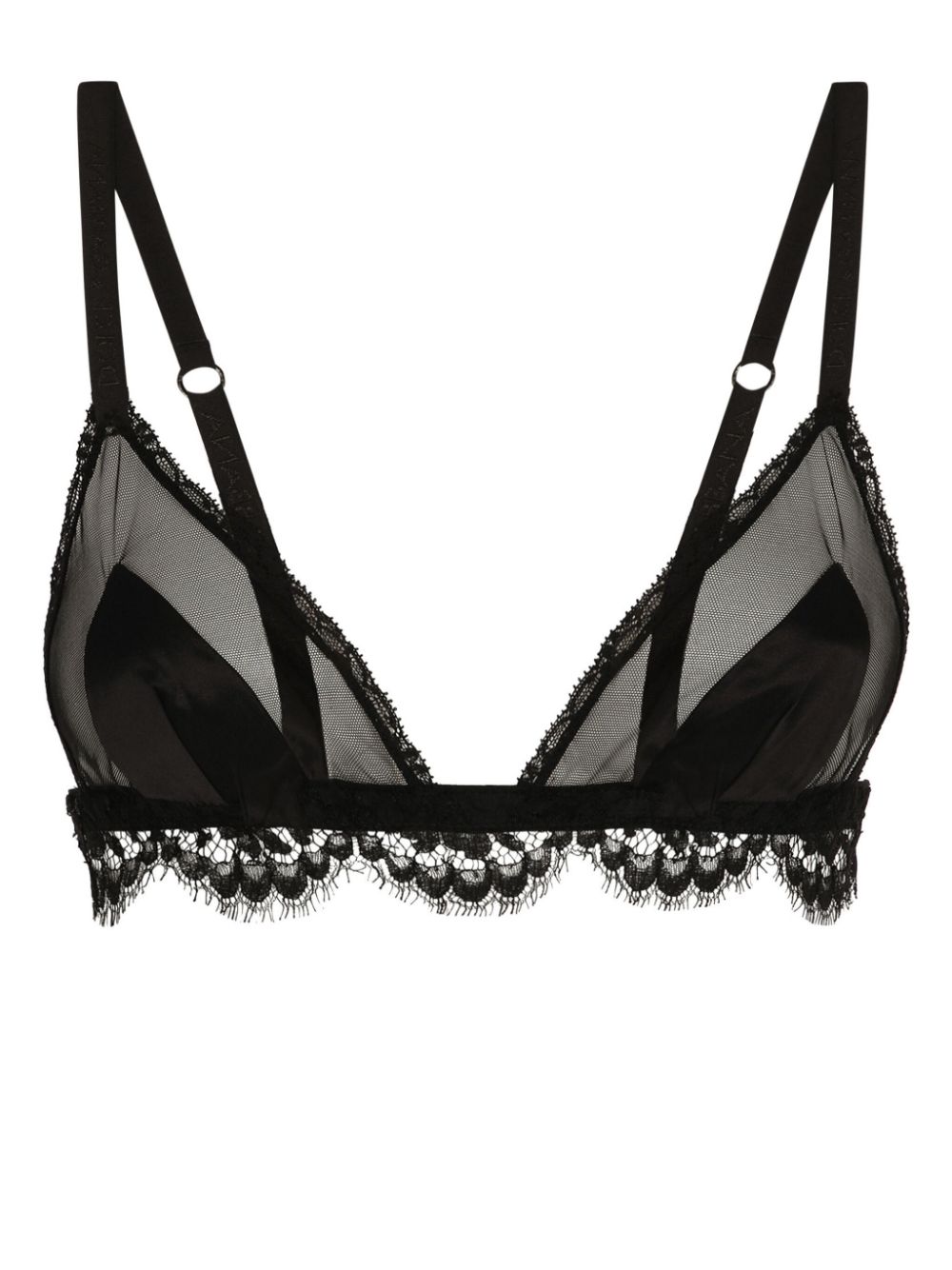 Lace-detailing semi-sheer bra - Black