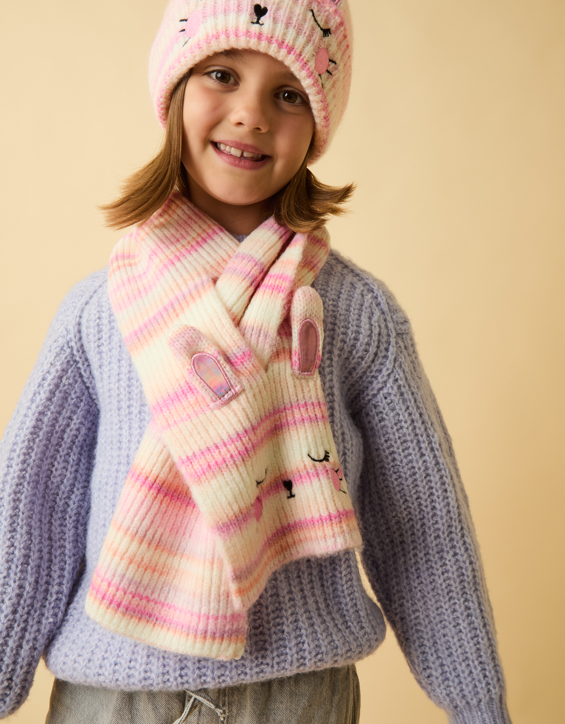 Pink Girls Bunny Stripe Scarf