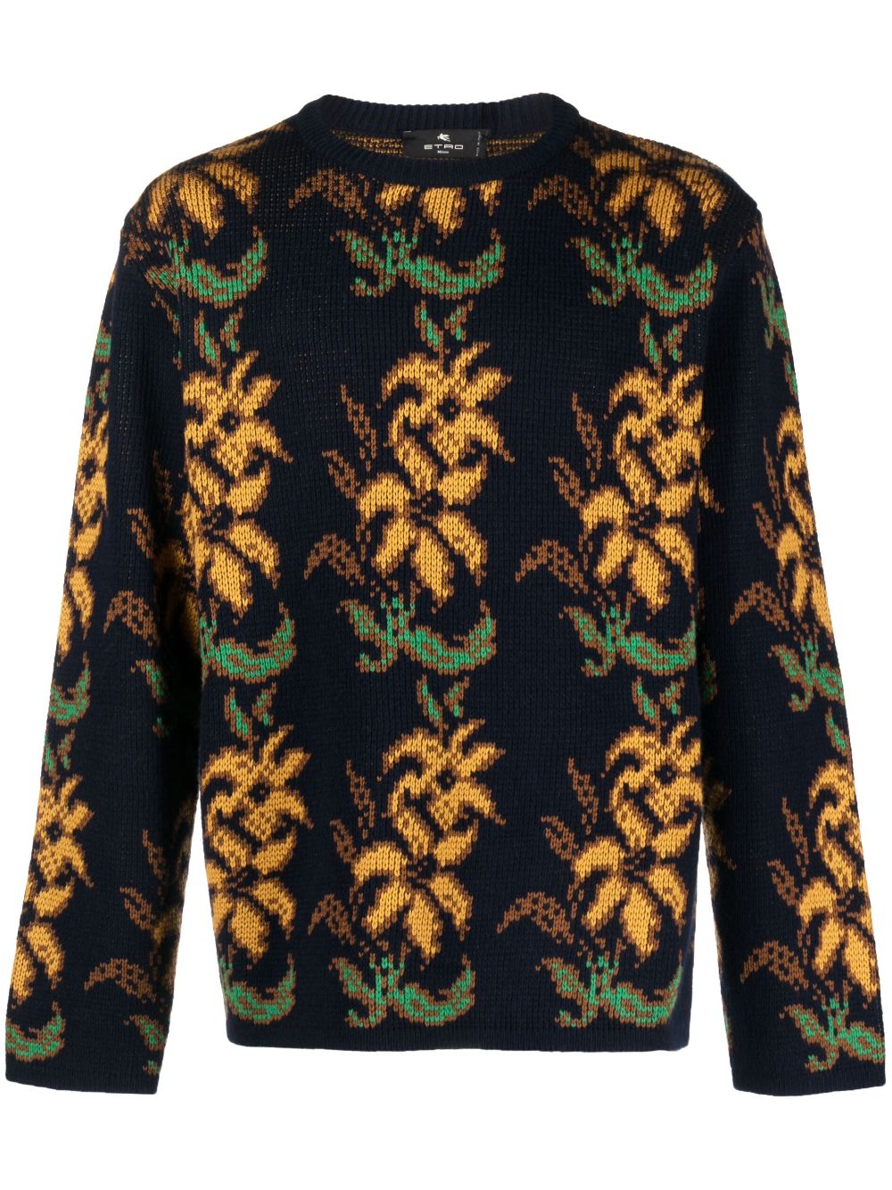 Floral intarsia-knit wool jumper - Blue