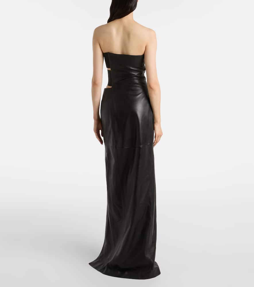 Cutout asymmetric leather maxi dress
