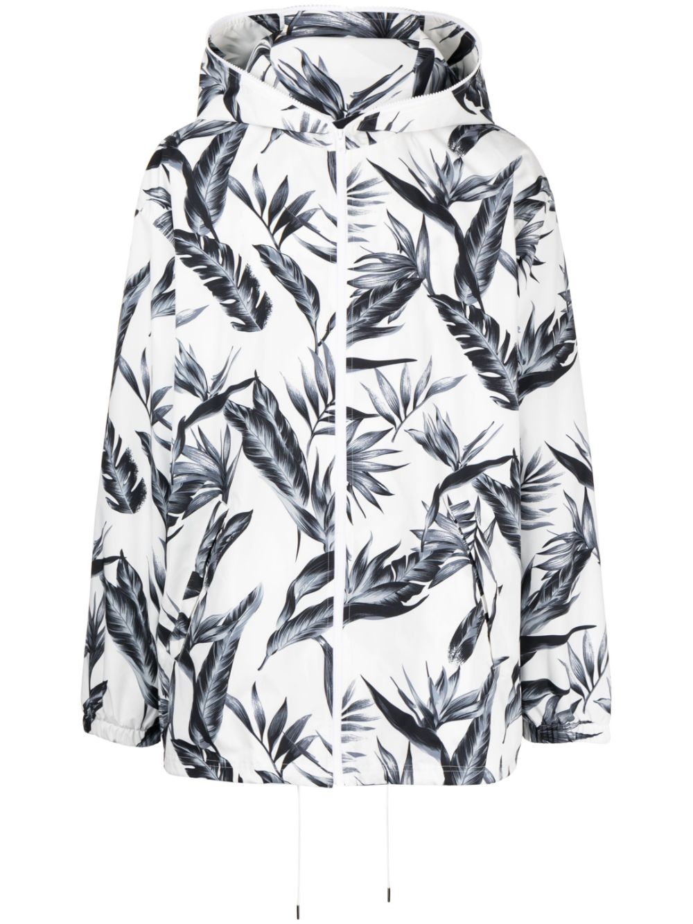 Leaf-print hooded jacket - White