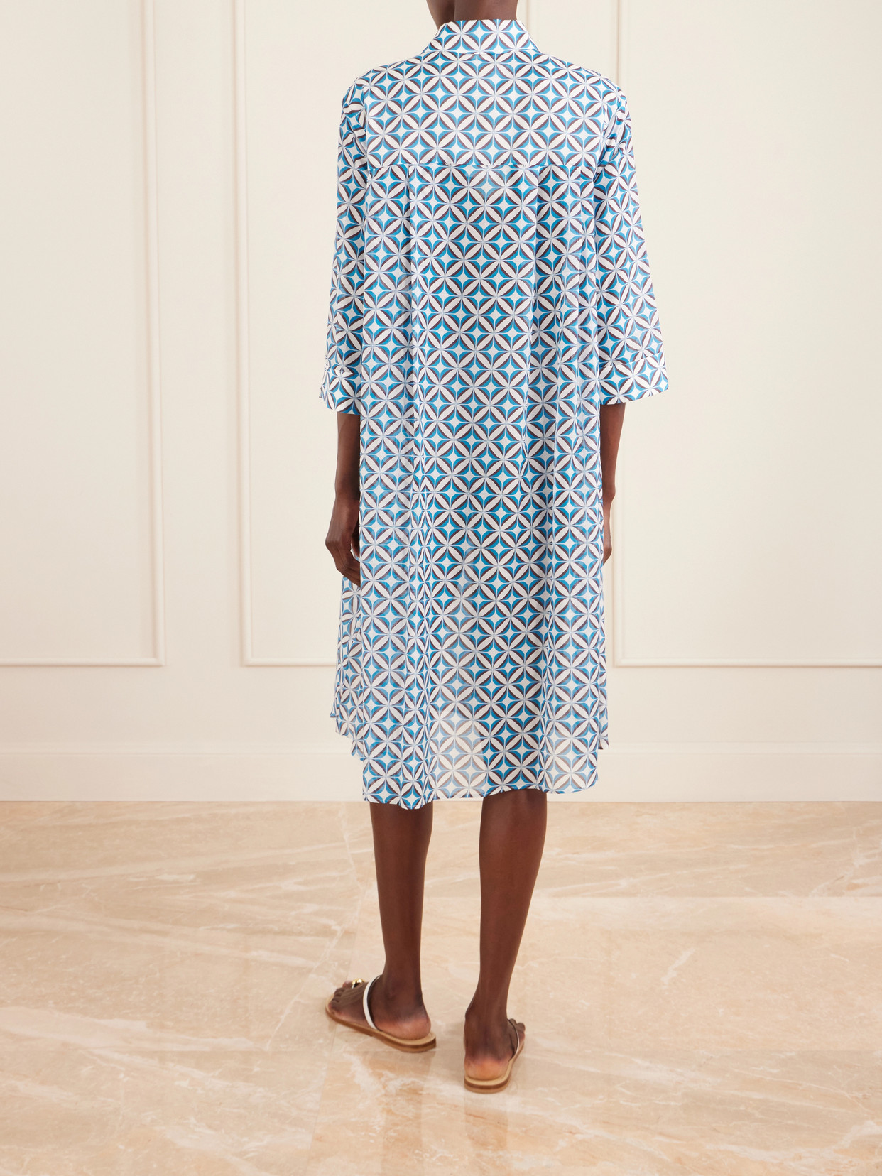 Printed Cotton And Silk-blend Midi Dress - Blue