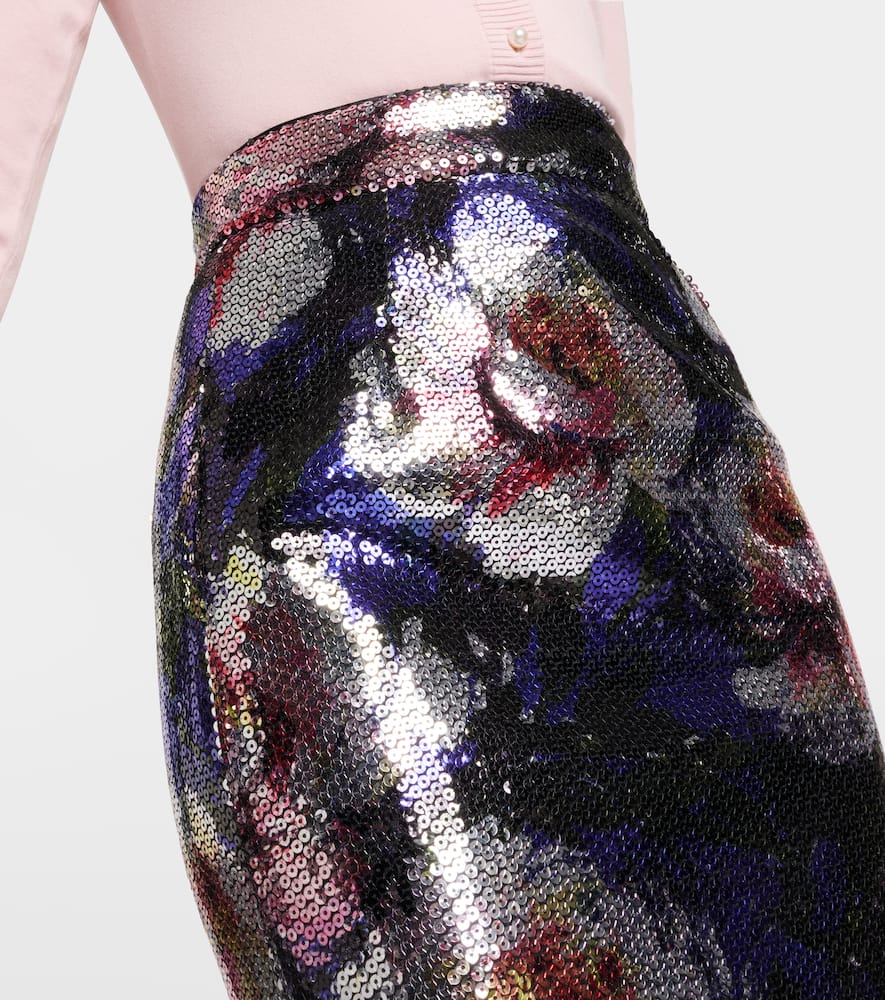 Sequined floral midi skirt