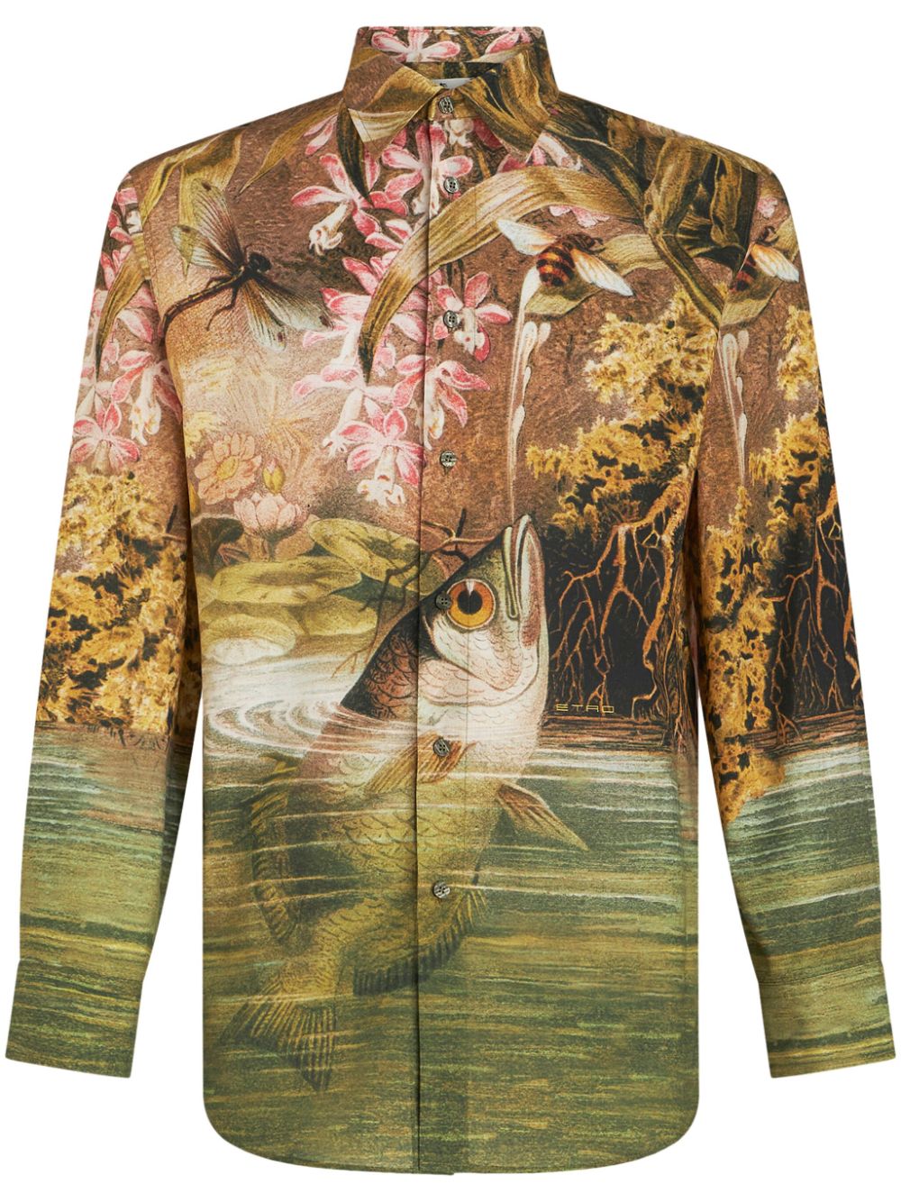 Nature-print cotton shirt - Yellow