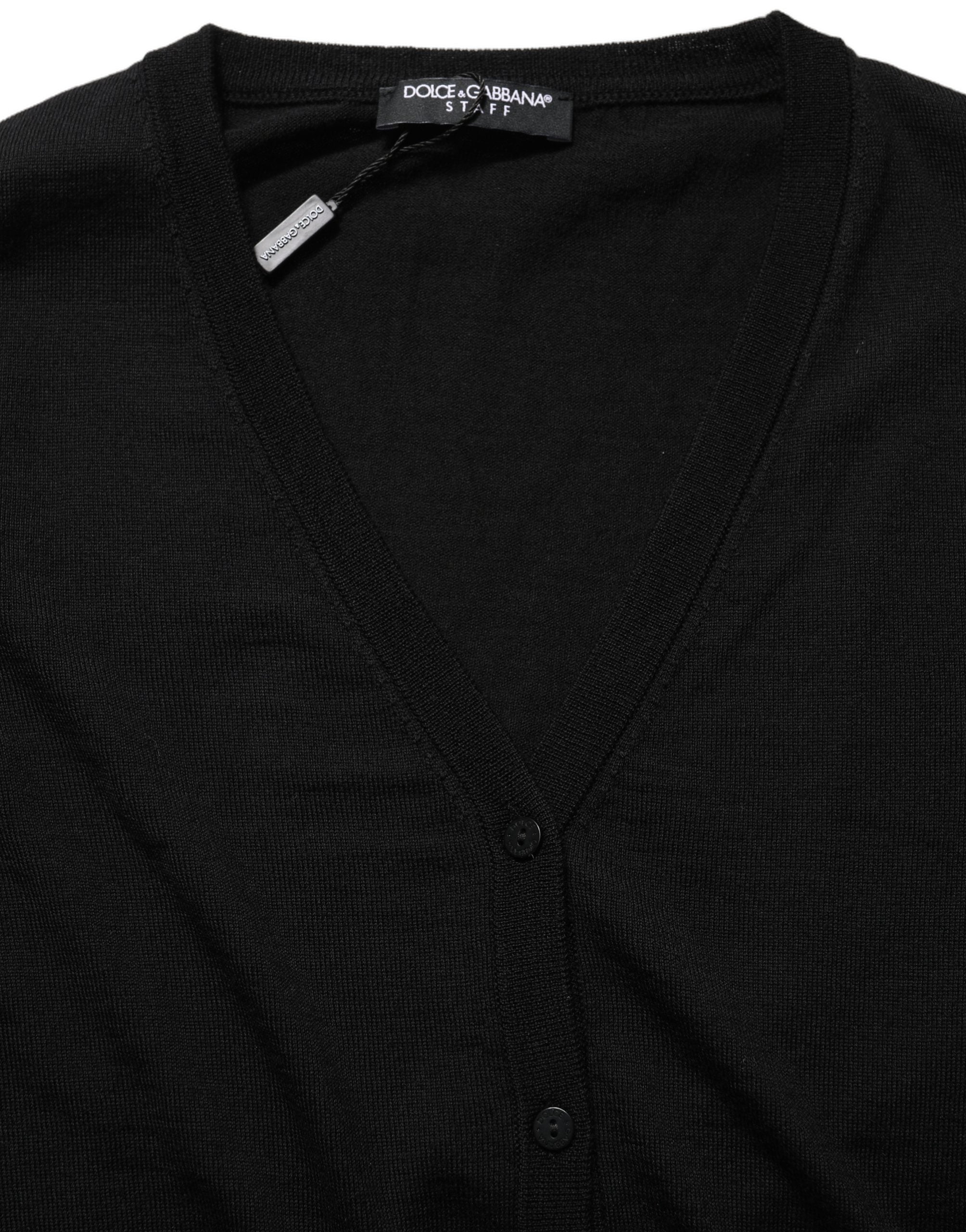 Virgin Wool Button-Front Cardigan — Black
