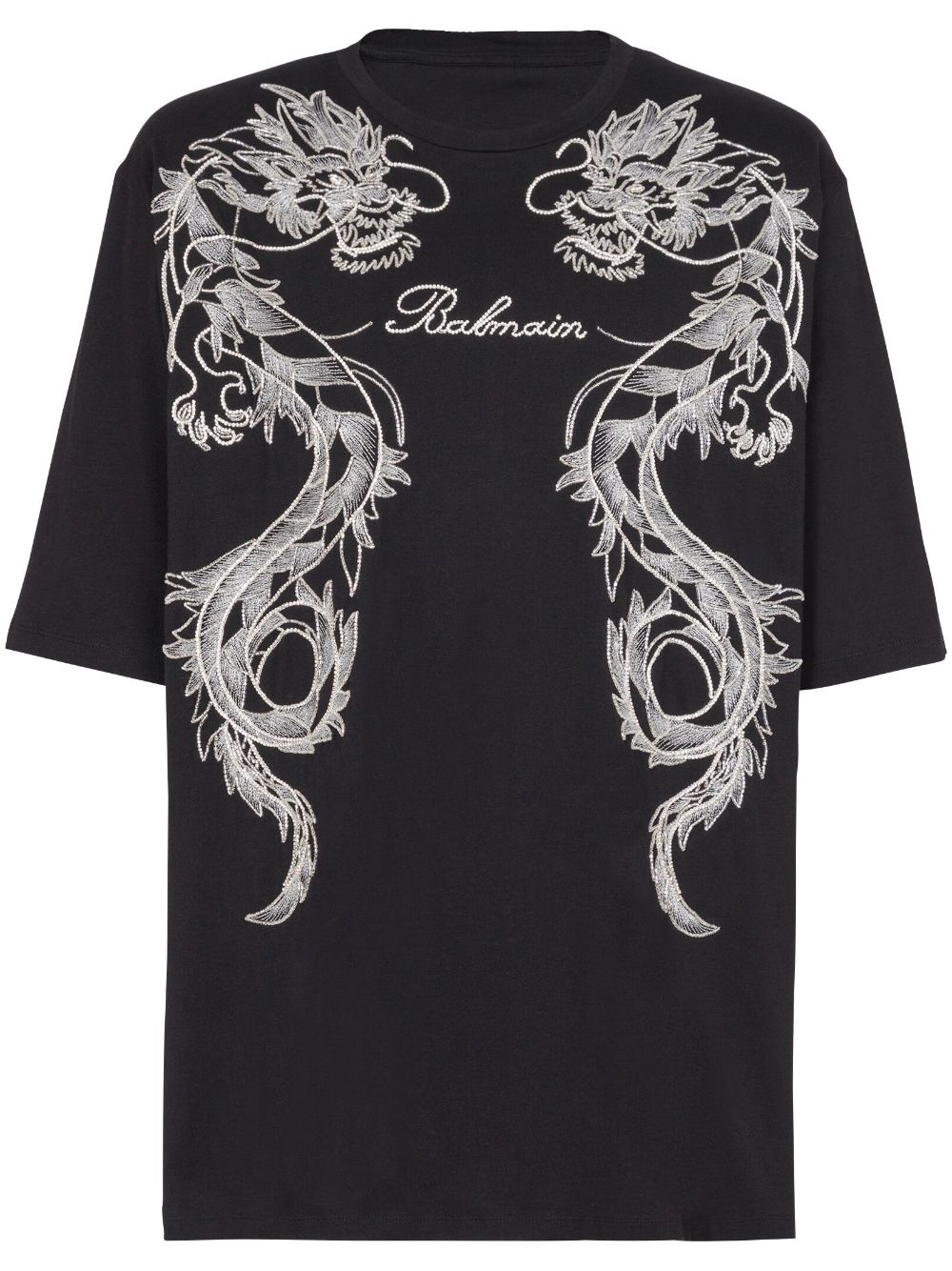 Dragon-embroidered cotton T-shirt - Black