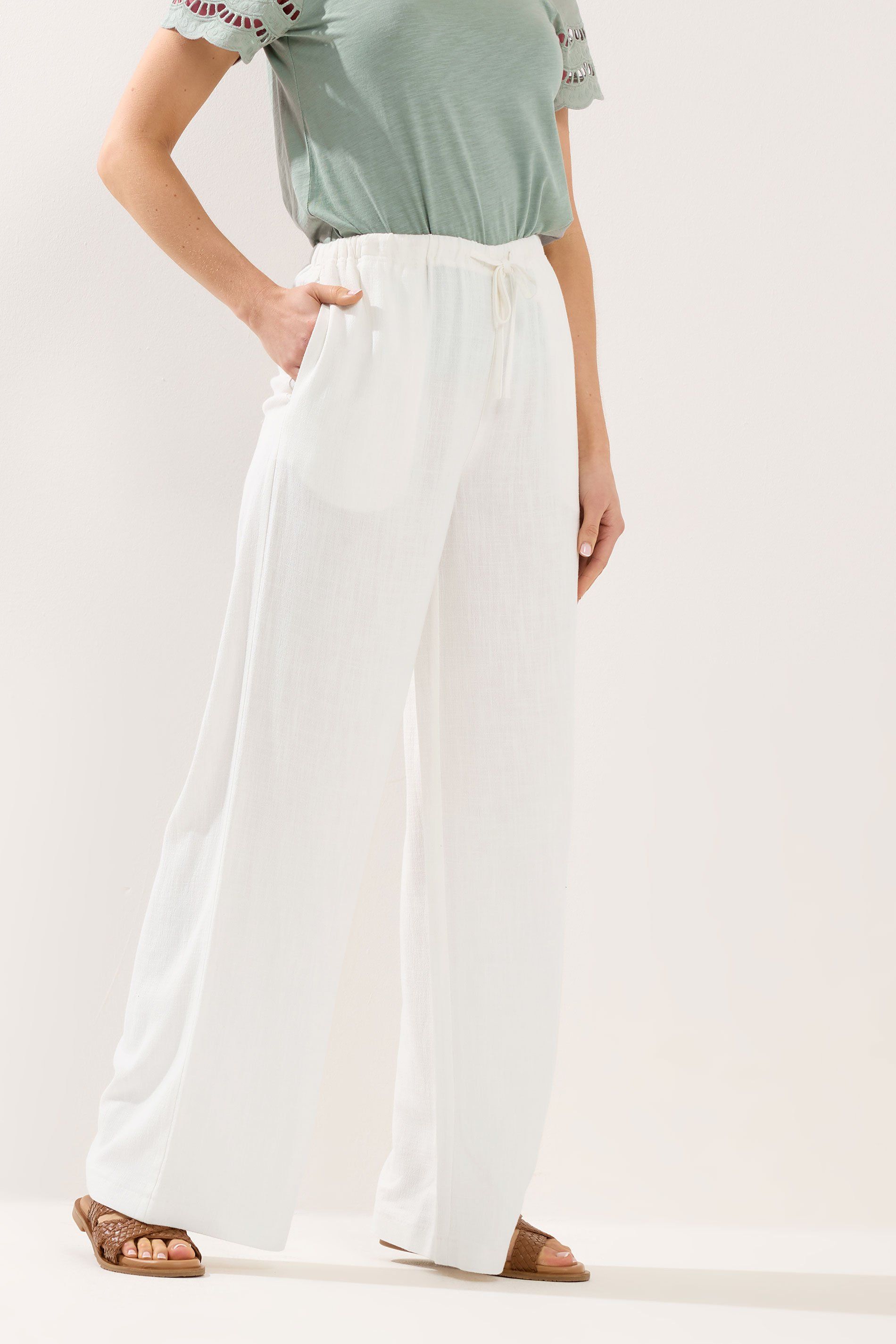 Long Tall Sally Women's Tall Wide Leg Linen Trousers in White