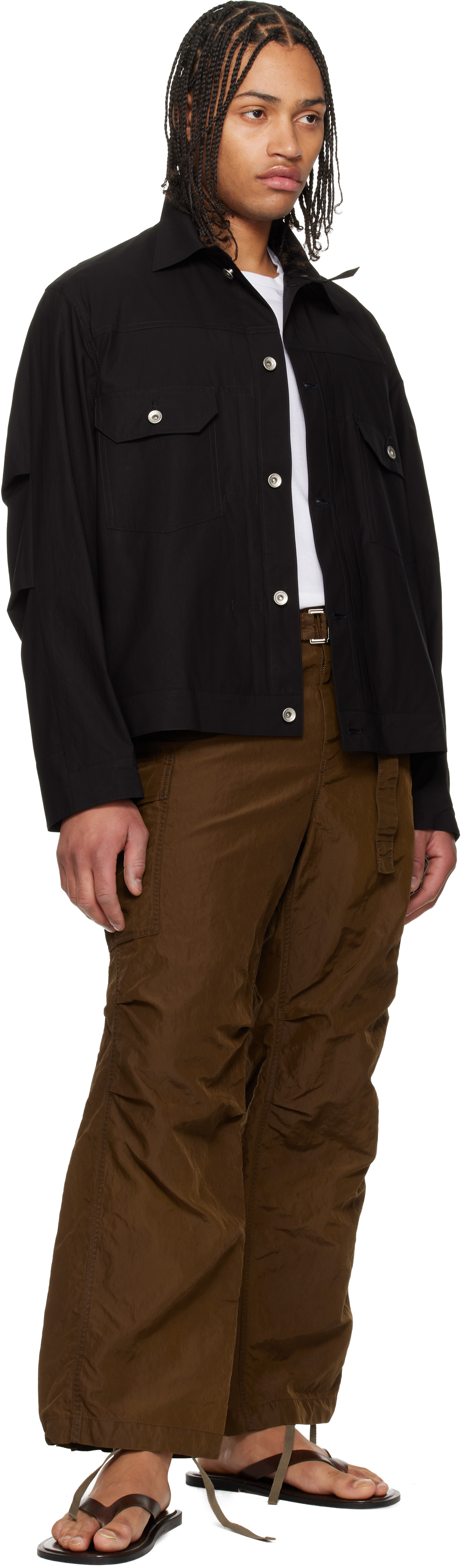 Brown Treated Nylon Twill Cargo Pants