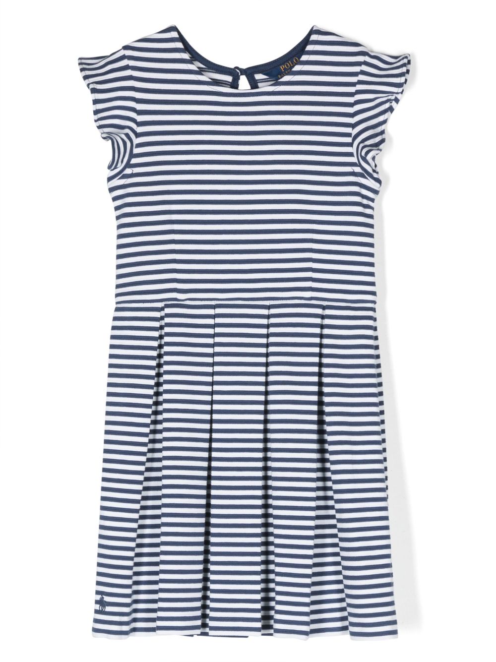 Horizontal-stripe pleated dress - White