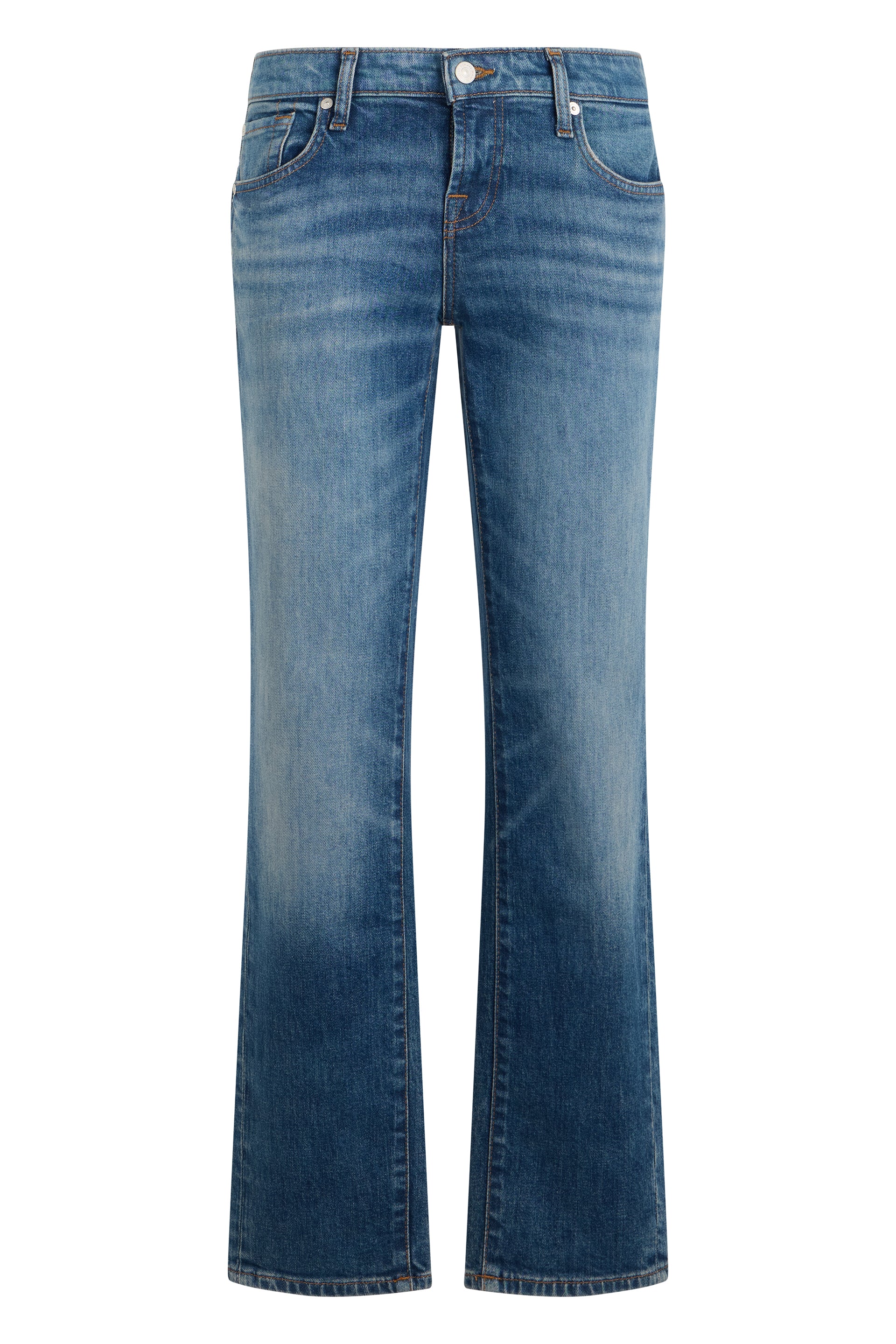 Straight Leg Mid-Rise Jeans in Stretch Denim Cotton