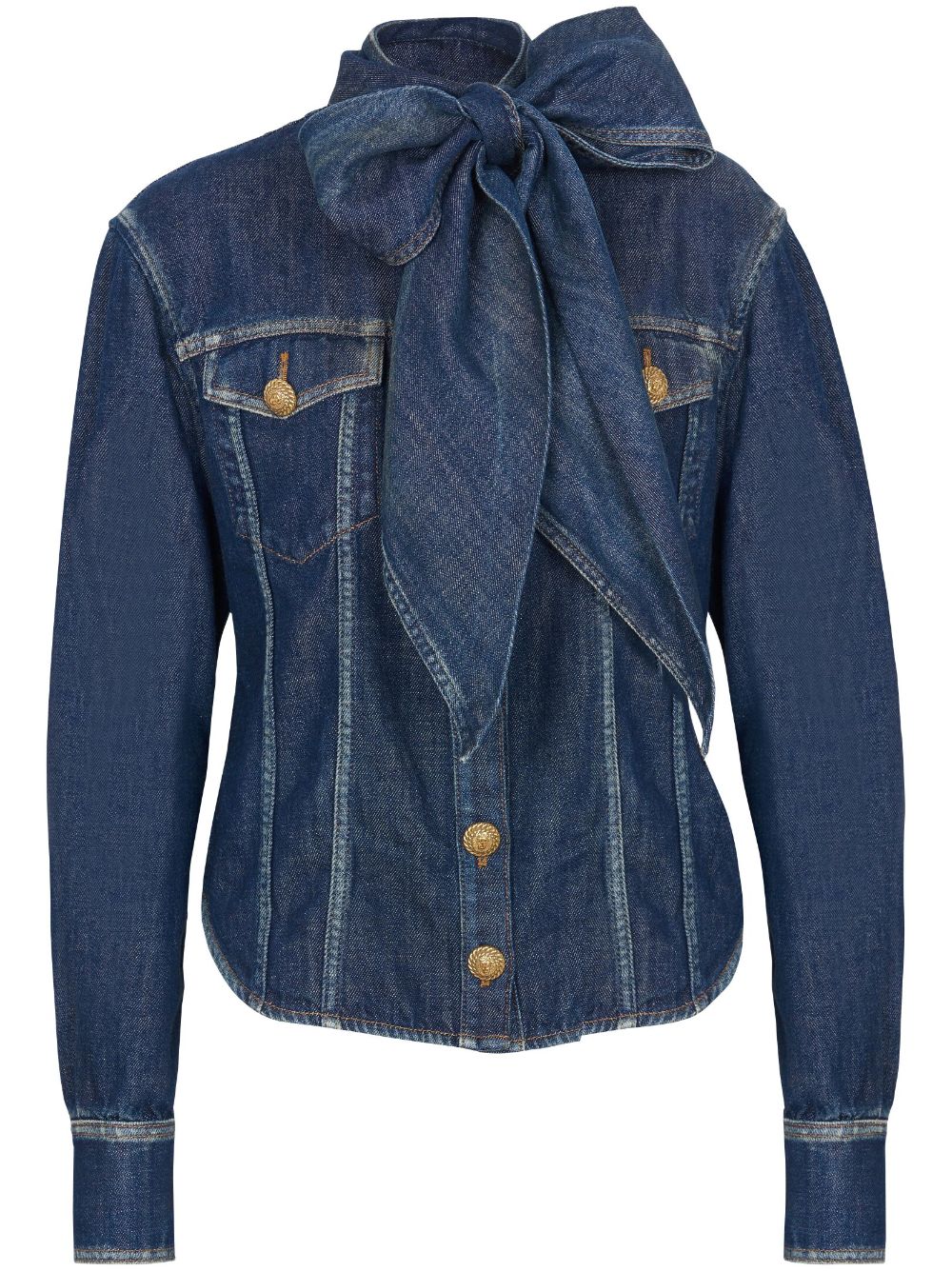 Pussy-bow denim shirt - 6KD