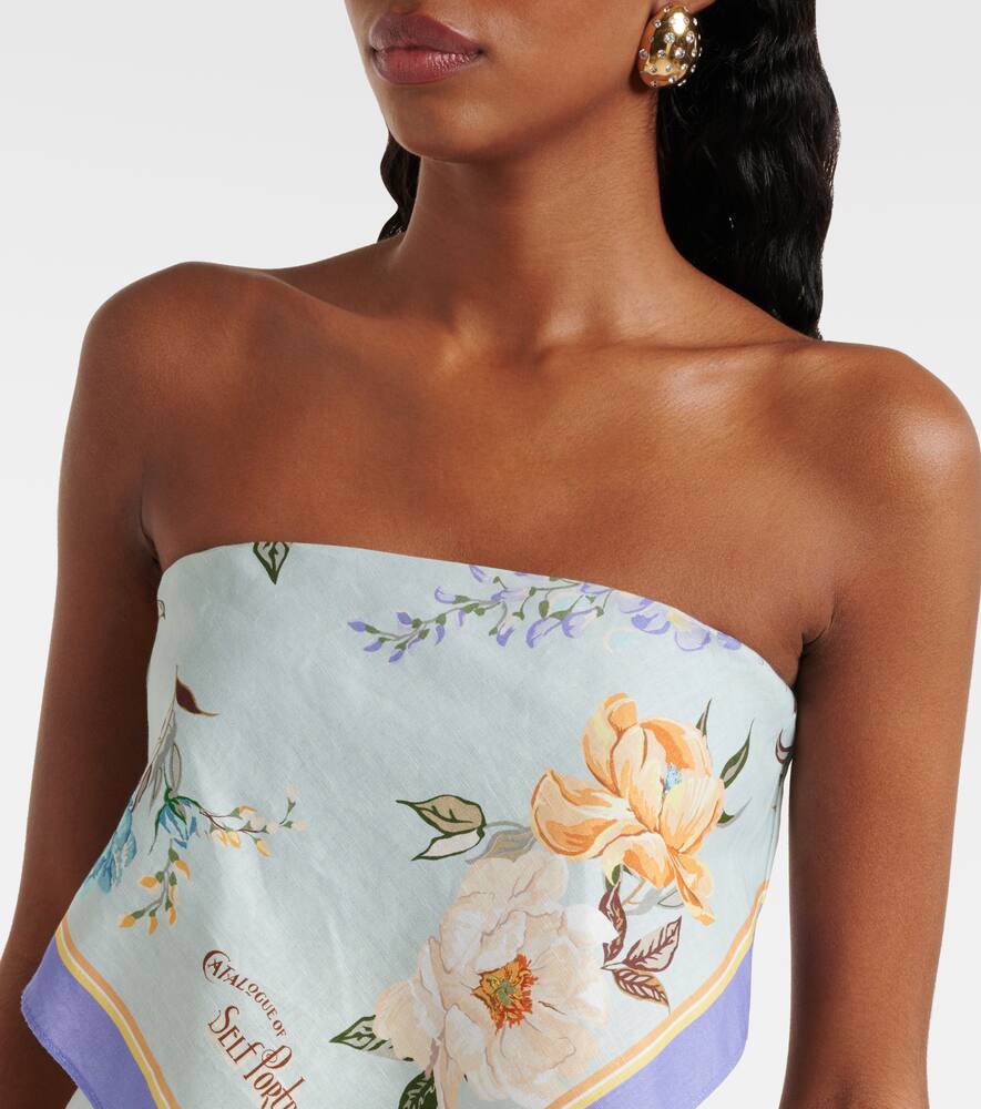 Self-Portrait Floral linen and cotton crop top