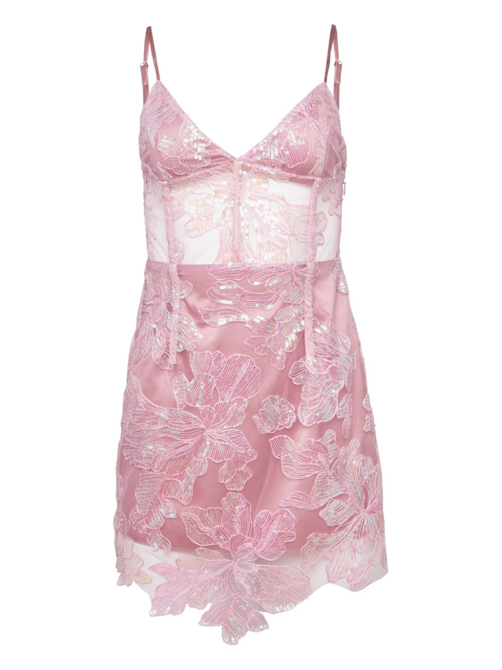 Sequin-embellished floral-lace minidress - Pink