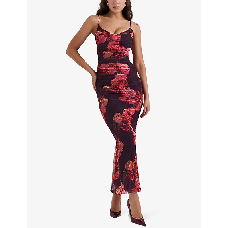 Womens Romantic Floral Nalini Floral-print Corseted Stretch-woven Maxi Dress b