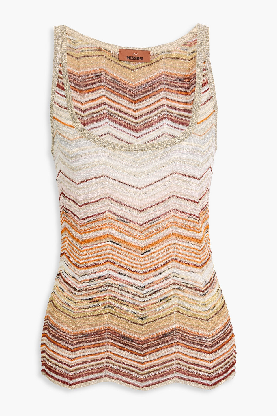 Metallic sequin-embellished crochet-knit tank - Orange - IT 46