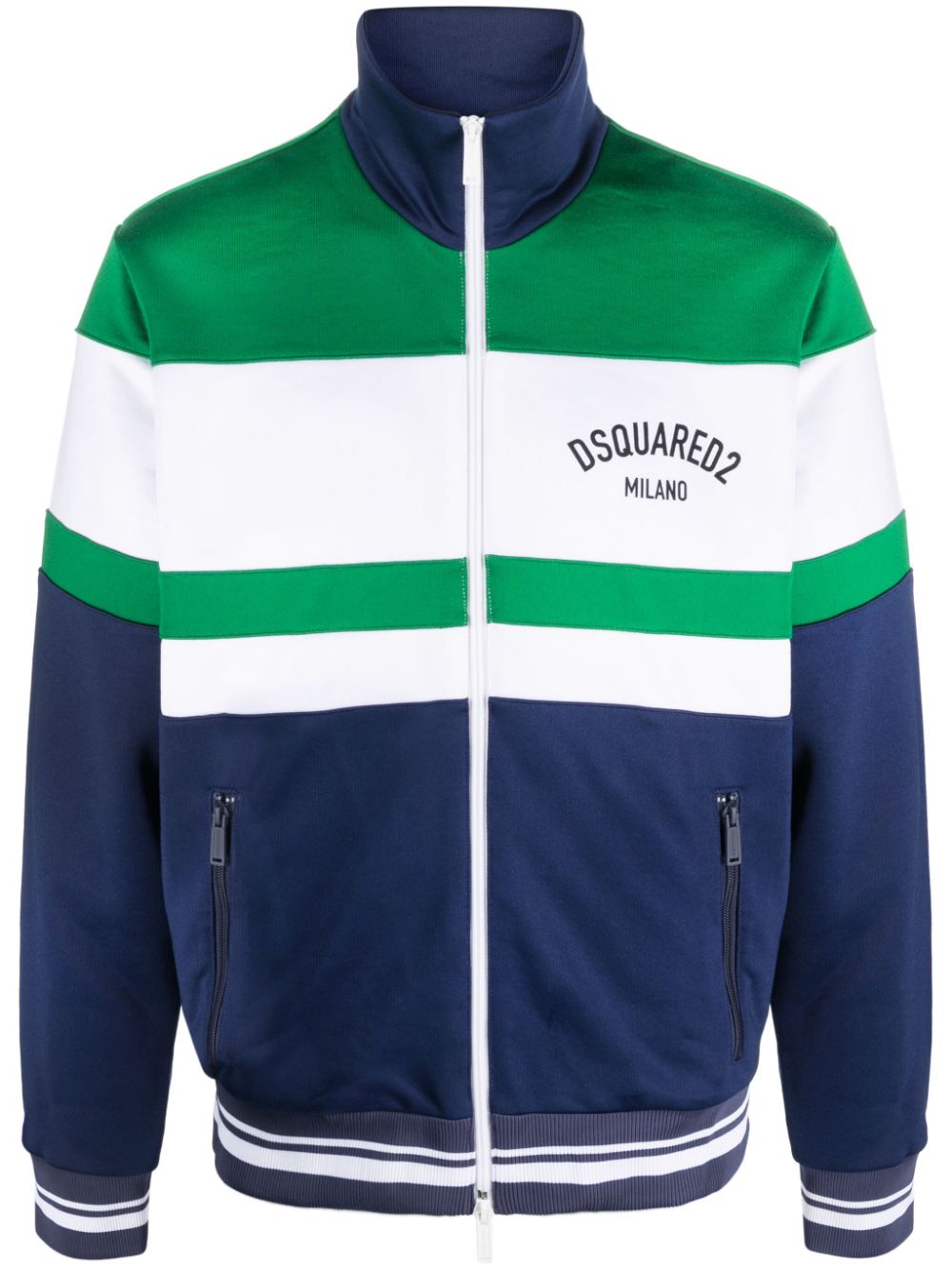 Colour-block logo-print bomber jacket - Green