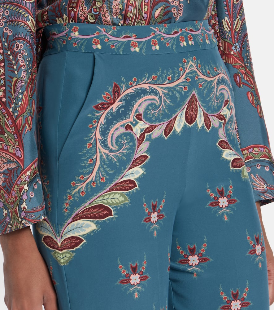 Floral printed silk flared pants