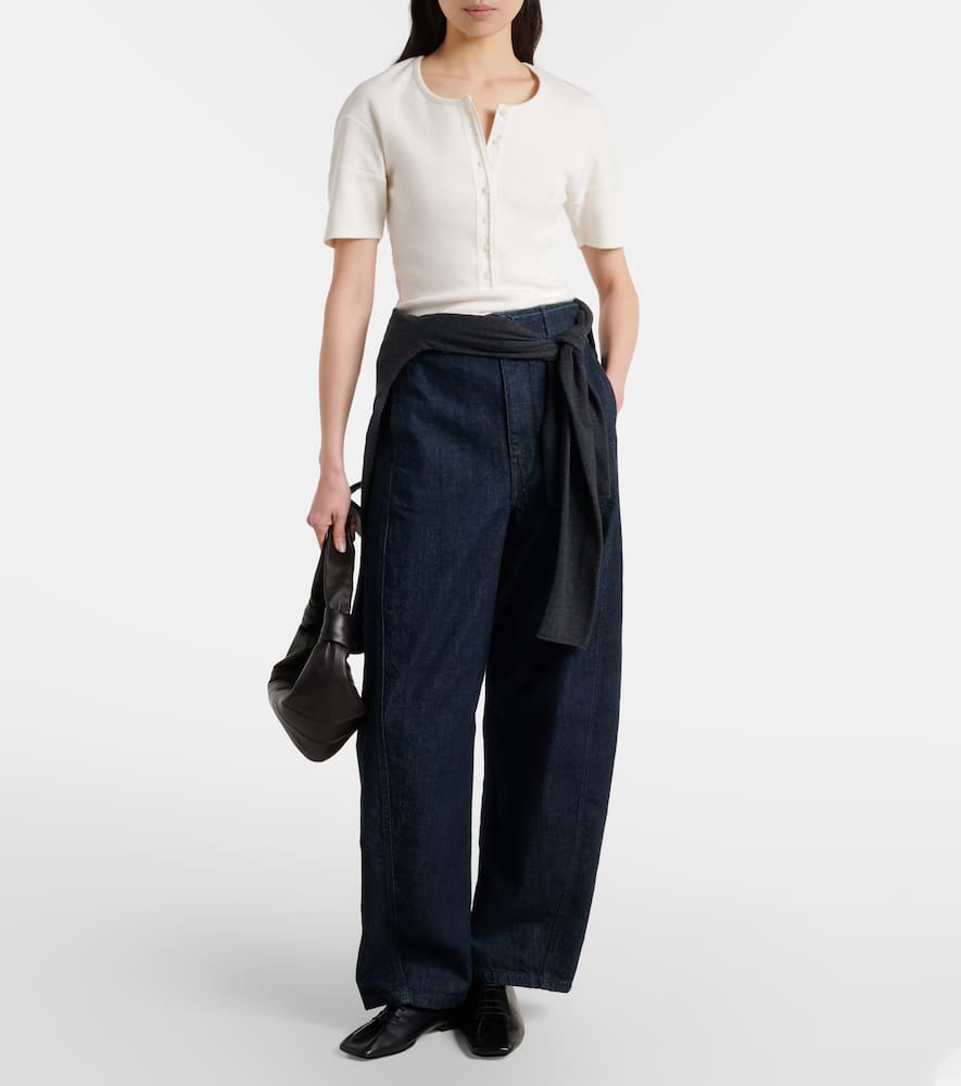 Cotton and linen jersey Henley shirt