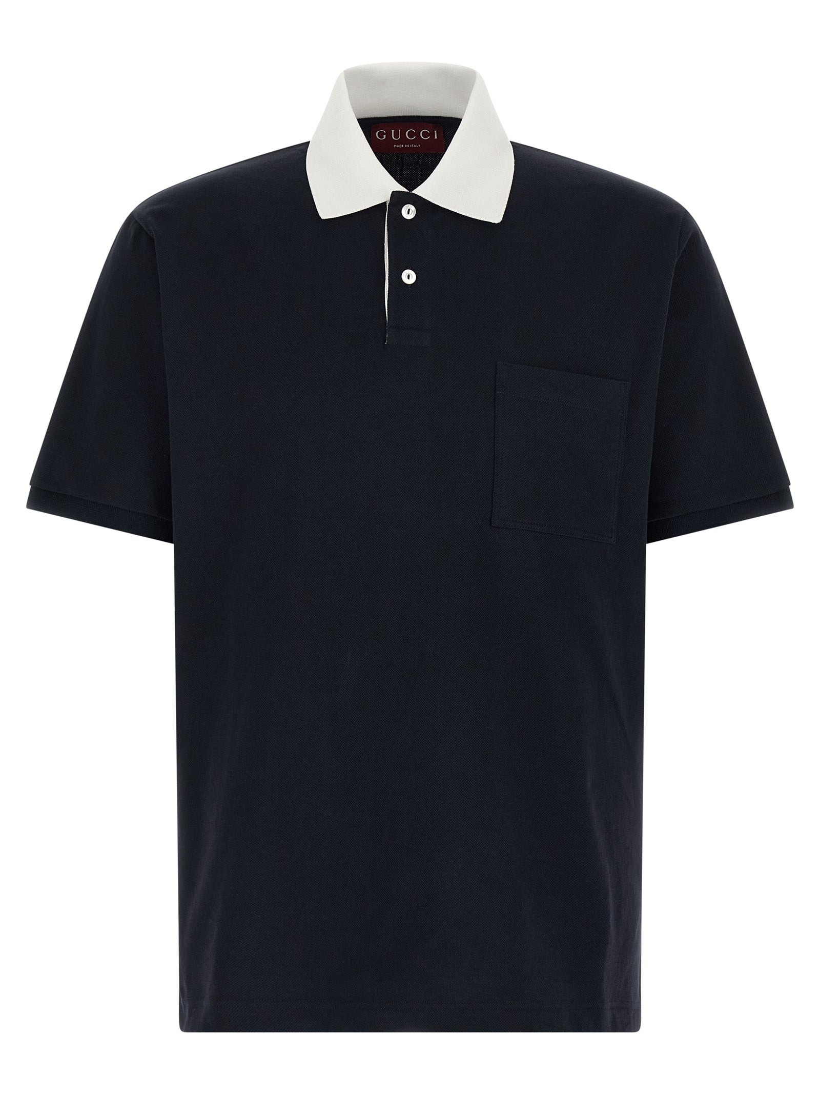Contrast Collar Cotton Piqué Polo Shirt — Navy