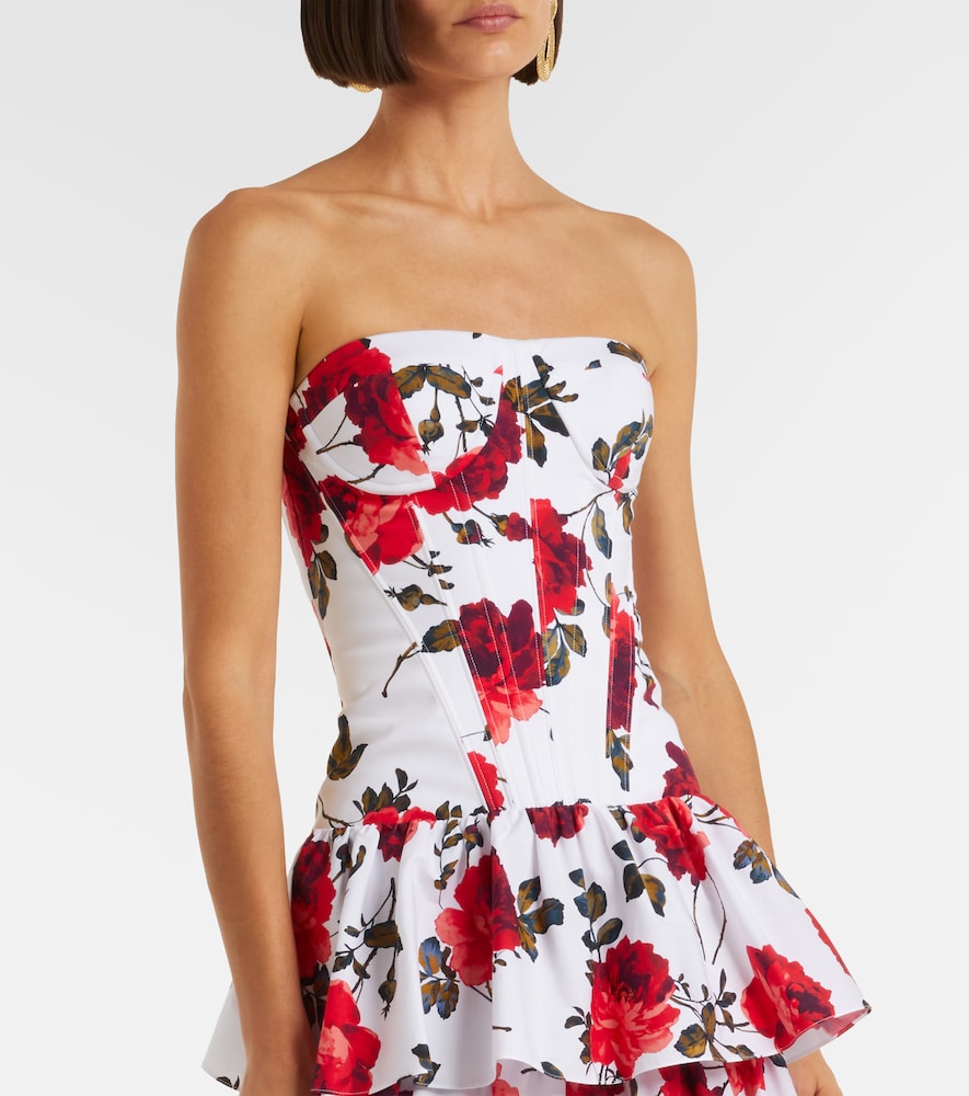 Floral tiered cotton-blend corset dress