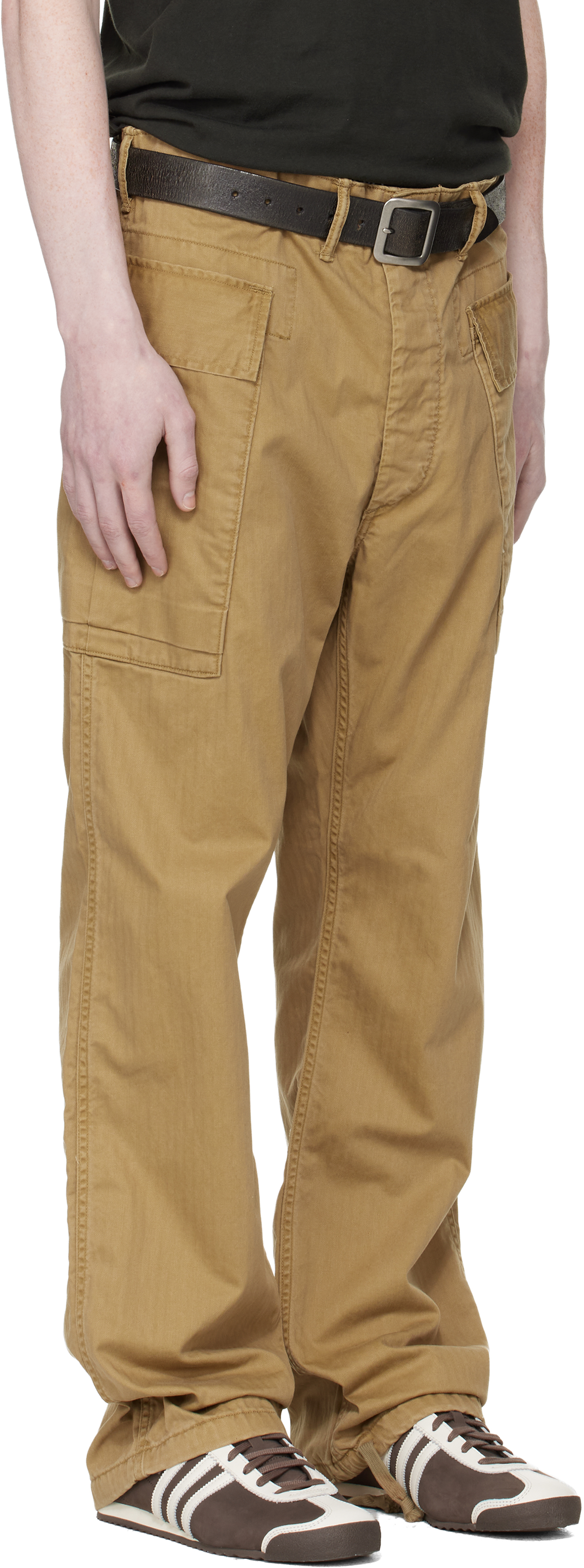 Tan Herringbone Twill Cargo Pants