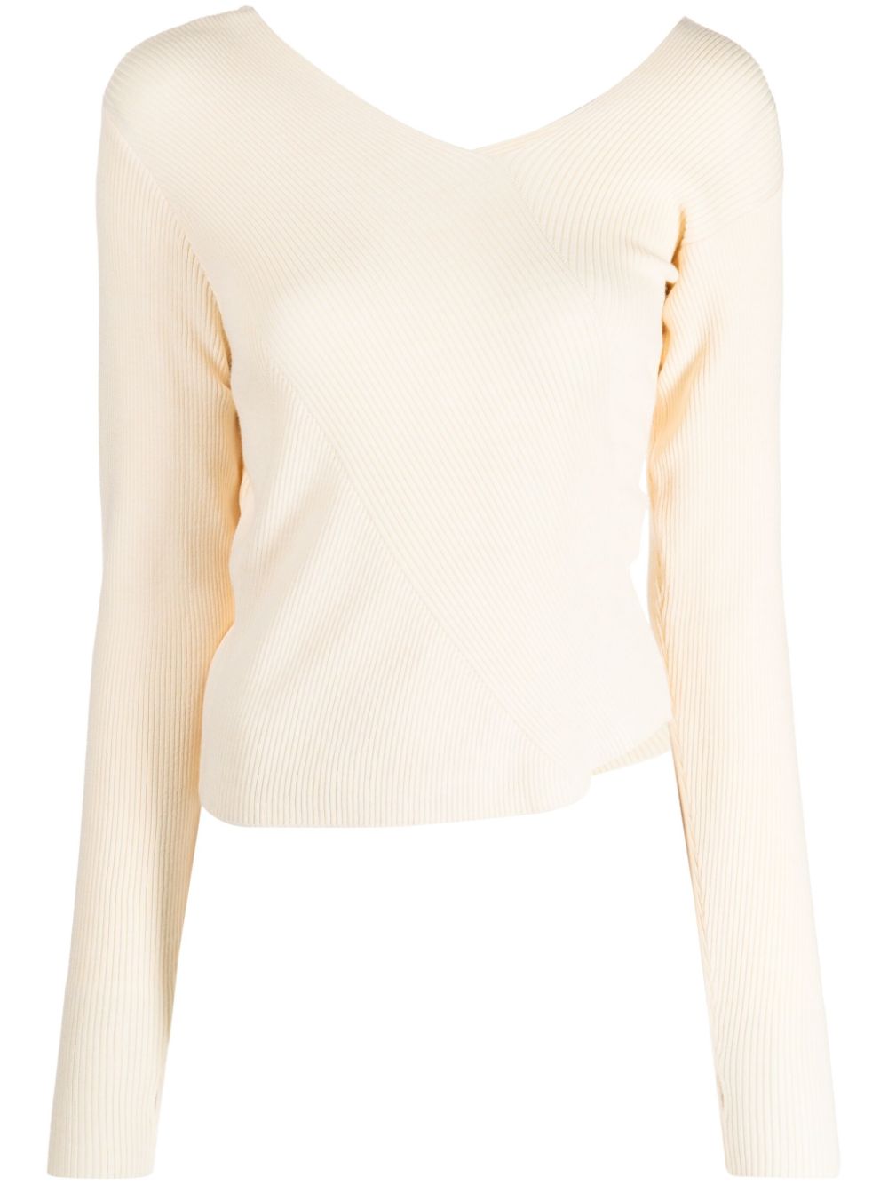 Asymmetric-design ribbed-knit jumper - Neutrals