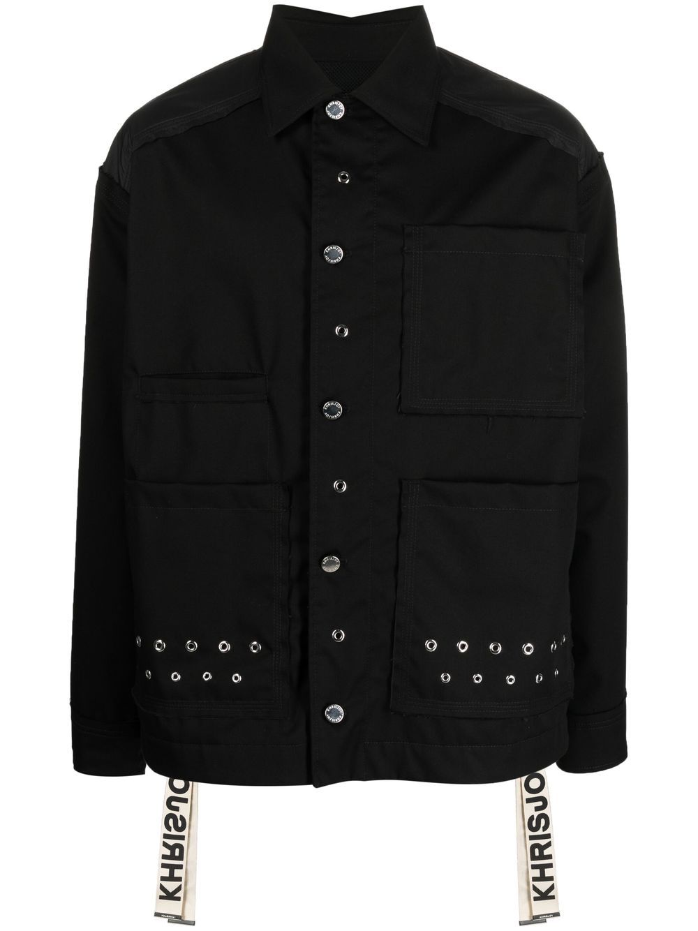 Eyelet-embellished military jacket - Neutrals