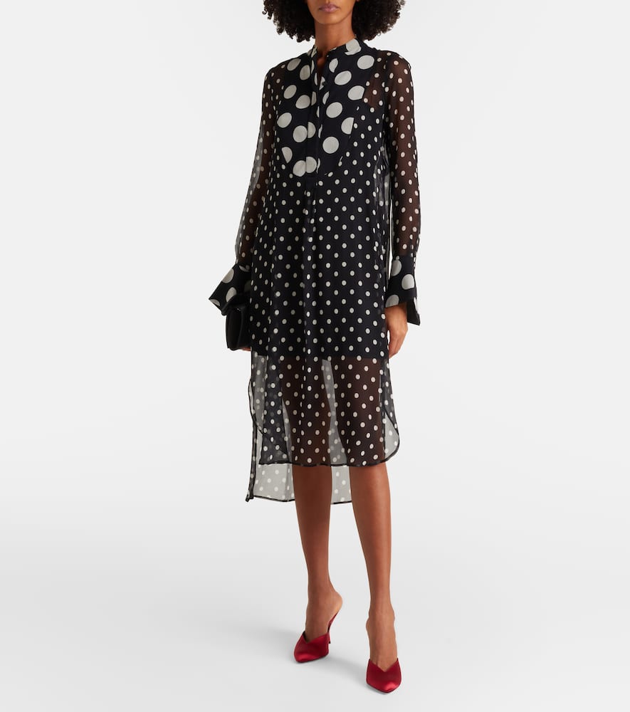 Polka-dot semi-sheer silk midi dress