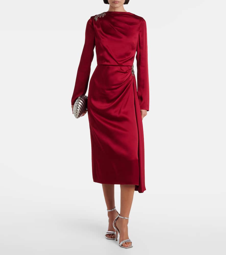 Crystal-embellished satin cady cocktail dress