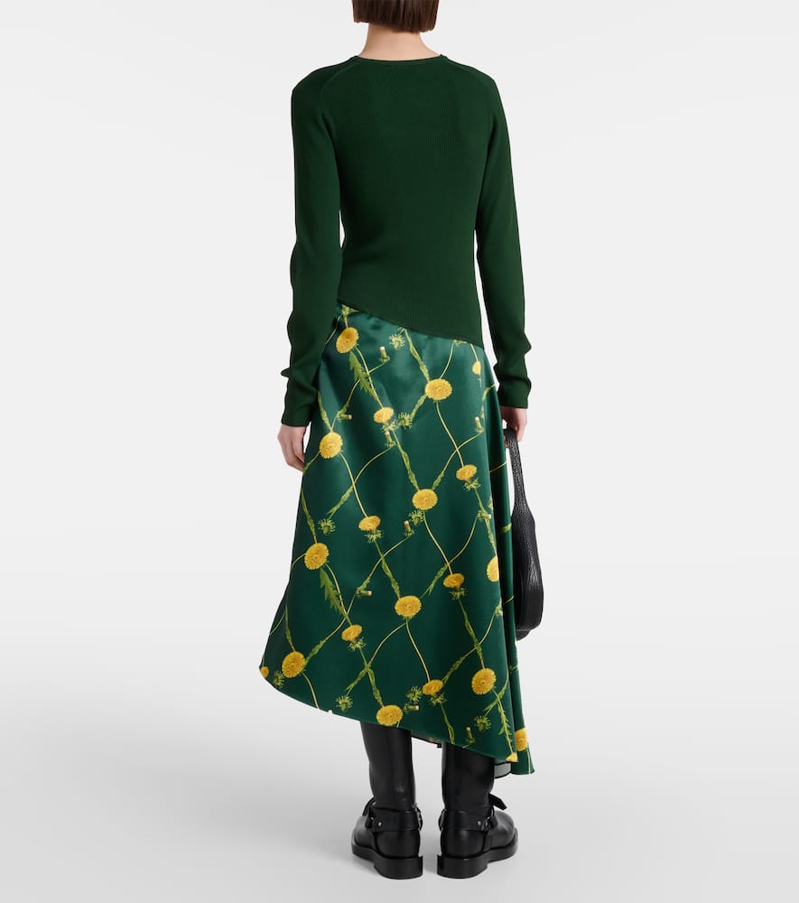 Printed jersey and satin midi dress