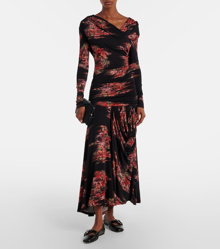 Floral ruched jersey maxi dress