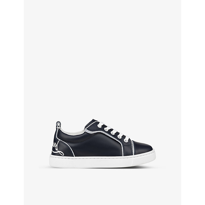 Boys Navy Kids Funnyto Logo-print Leather Low-top Trainers 