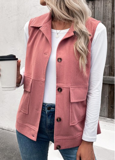 Modlily Plus Dusty Pink Button Up Corduroy Waistcoat - 1X