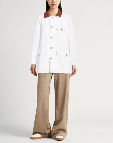 Crème Woman Jacket White Size M Cotton, Leather