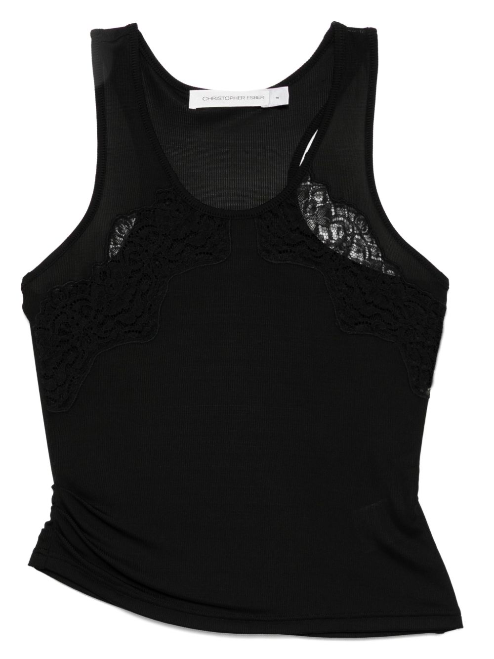Encased lace ribbed tank top - Black