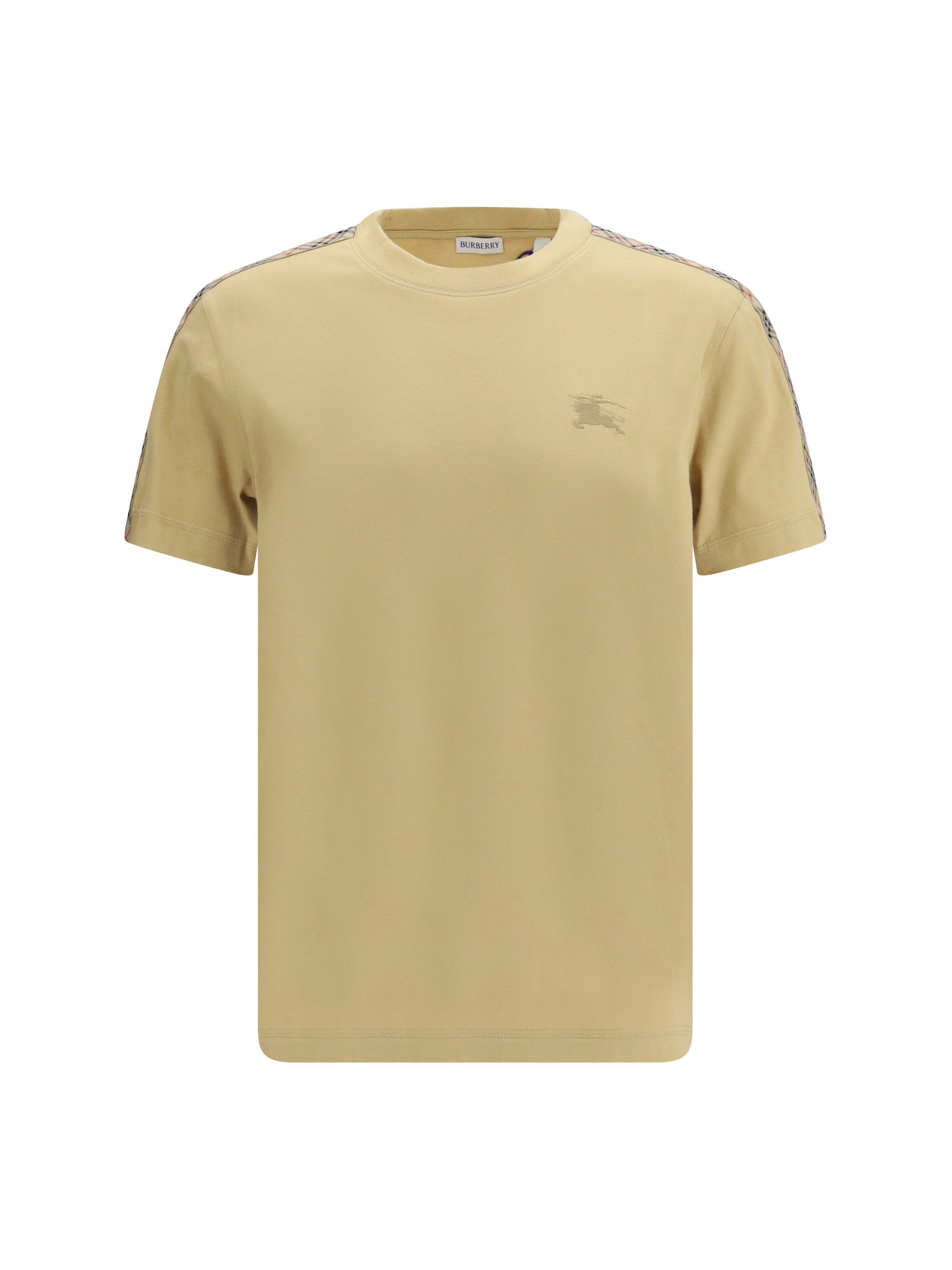 Check Trim T-Shirt — Beige