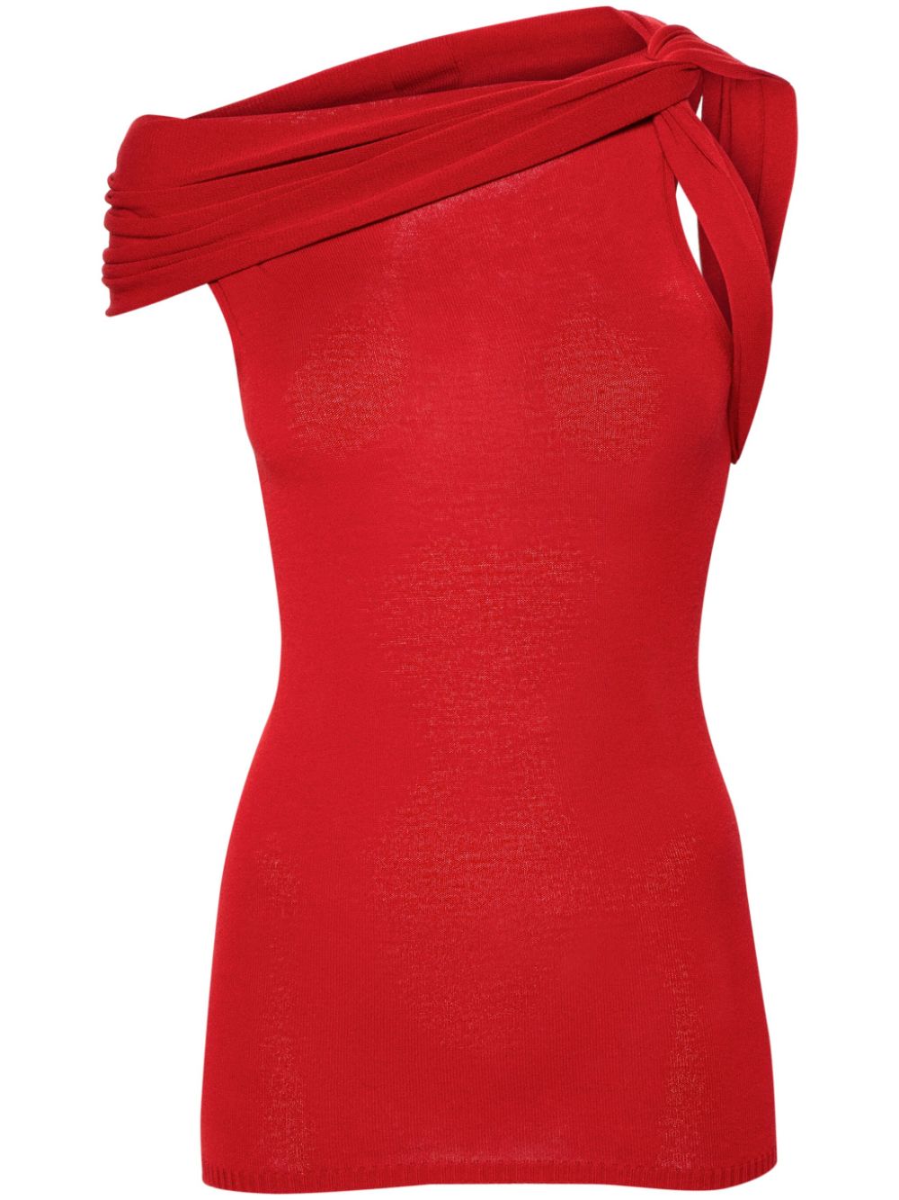 Twisted-neckline knitted tank top - Red