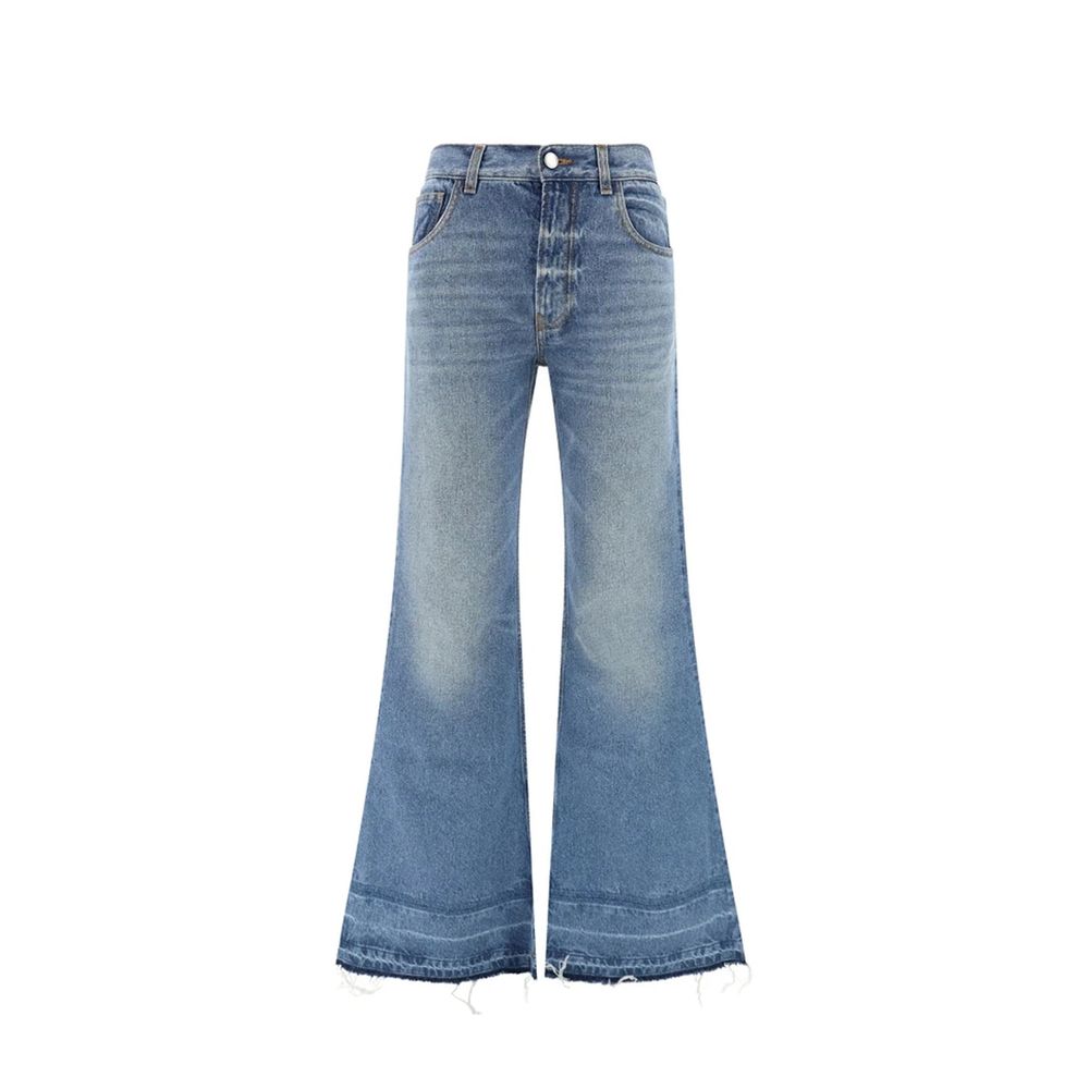 High-Waist Fringe-Trim Jeans — Blue