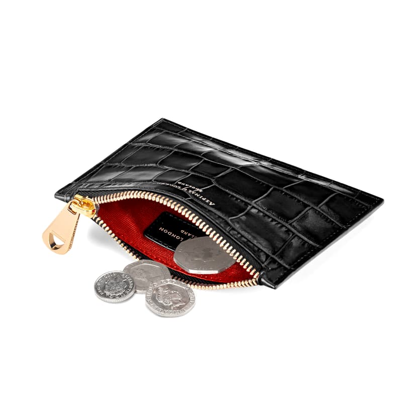 Small Essential Flat Pouch in Deep Shine Black Croc