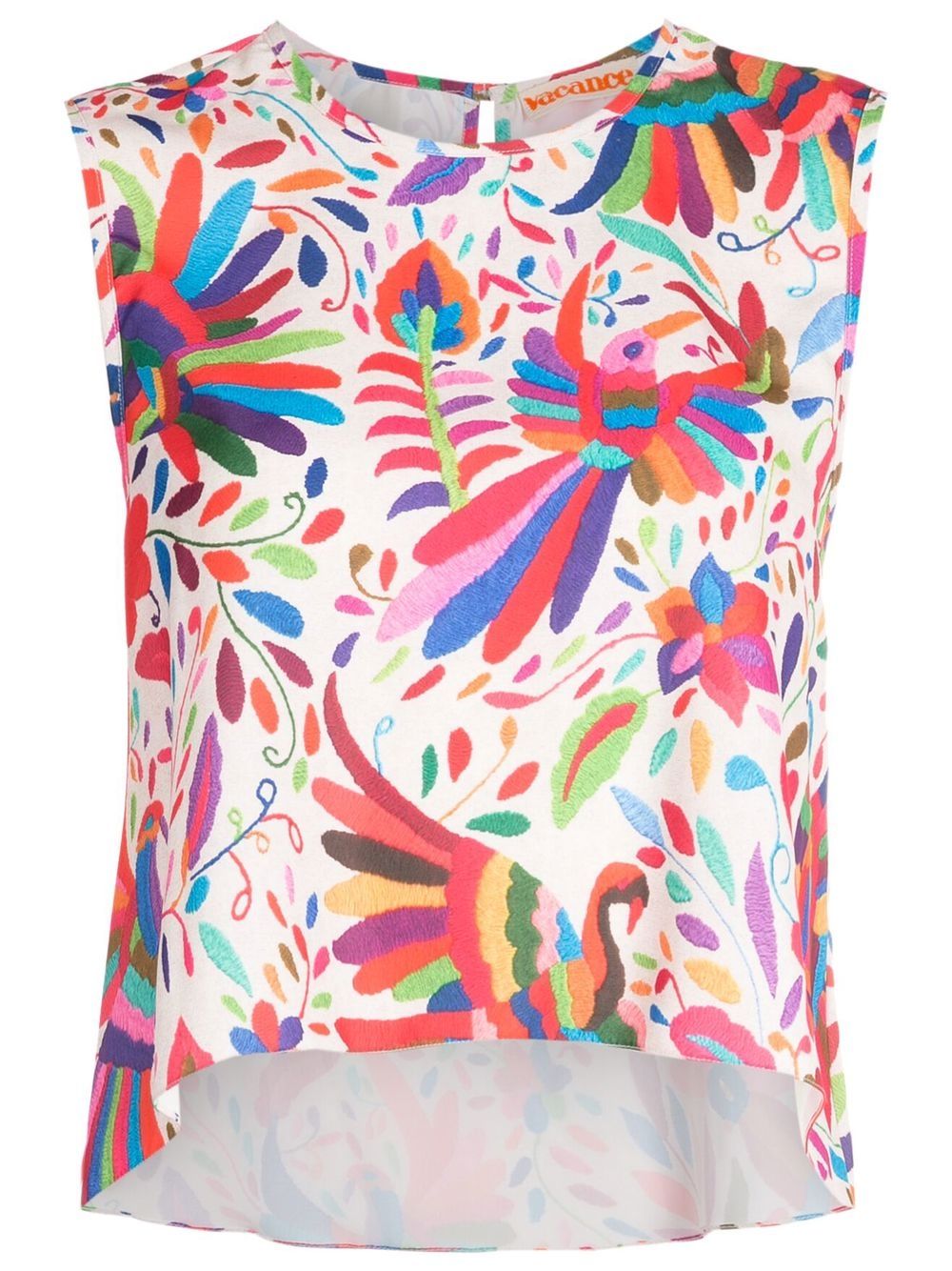 Abstract-print sleeveless blouse - White