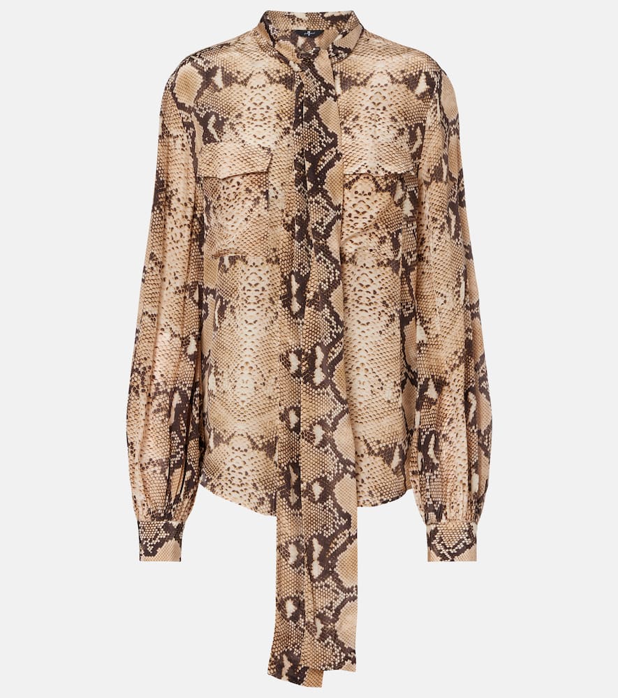 Snake-print tie-neck blouse