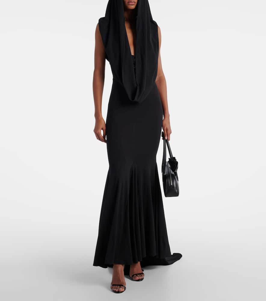 Hooded silk-blend jersey maxi dress