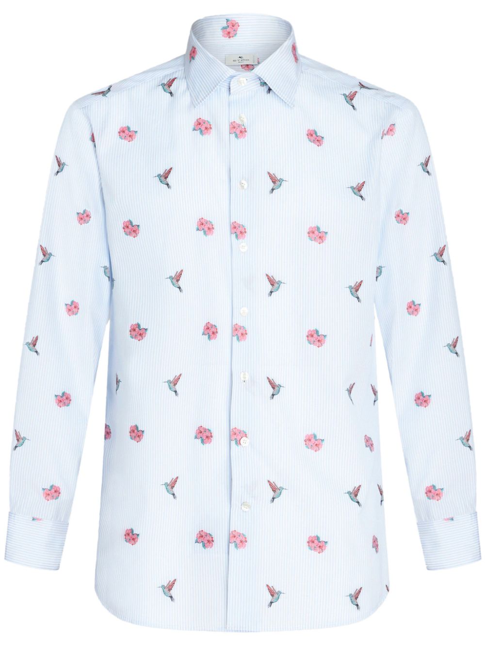 Patterned-jacquard cotton shirt - Blue