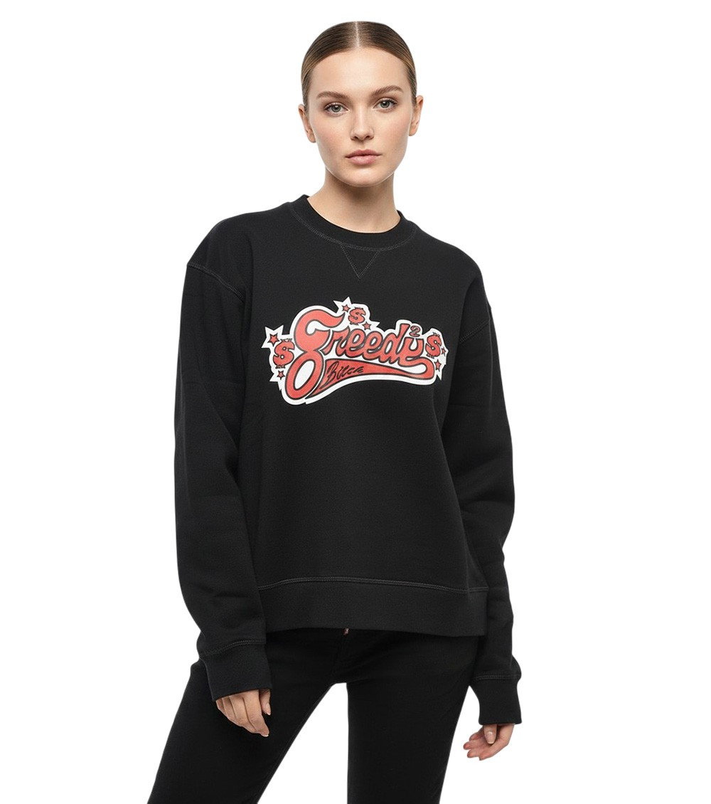 Black Graphic Crew Neck Sweatshirt