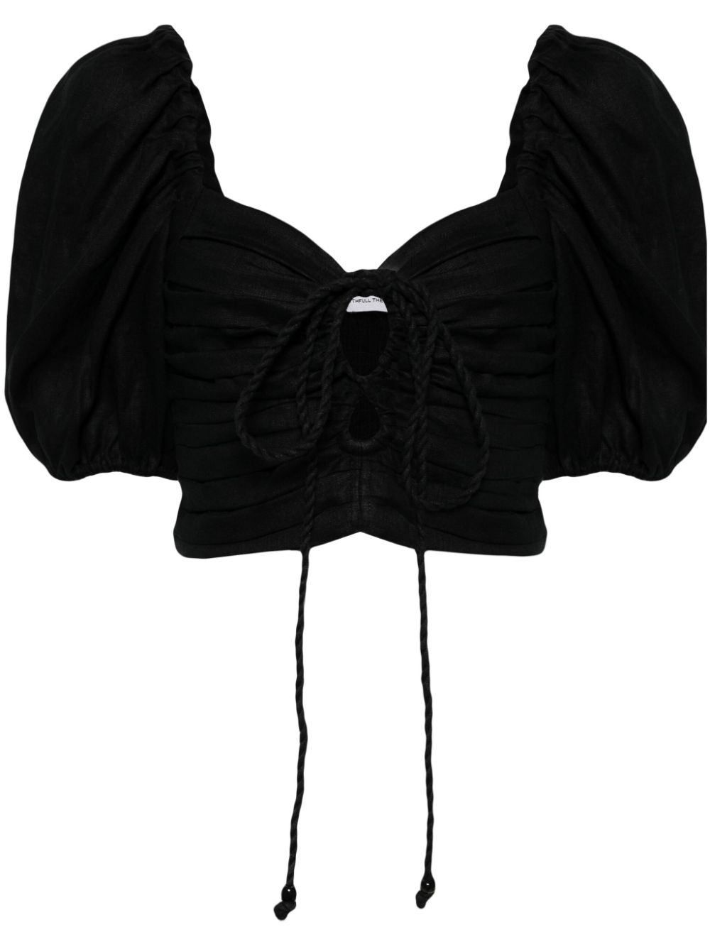 Leah puff-sleeve linen top - Black