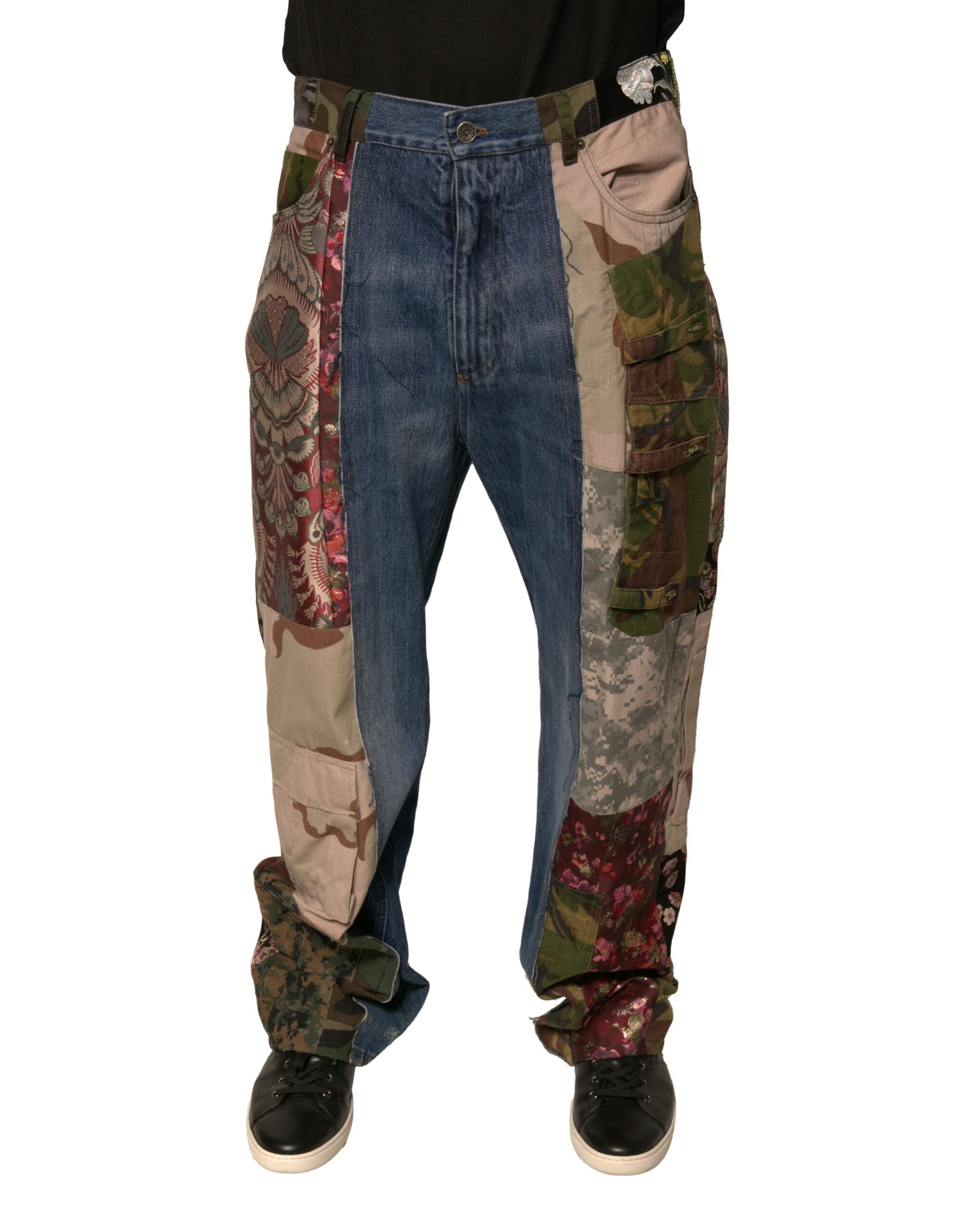 Patchwork Cotton Denim Jeans — Blue