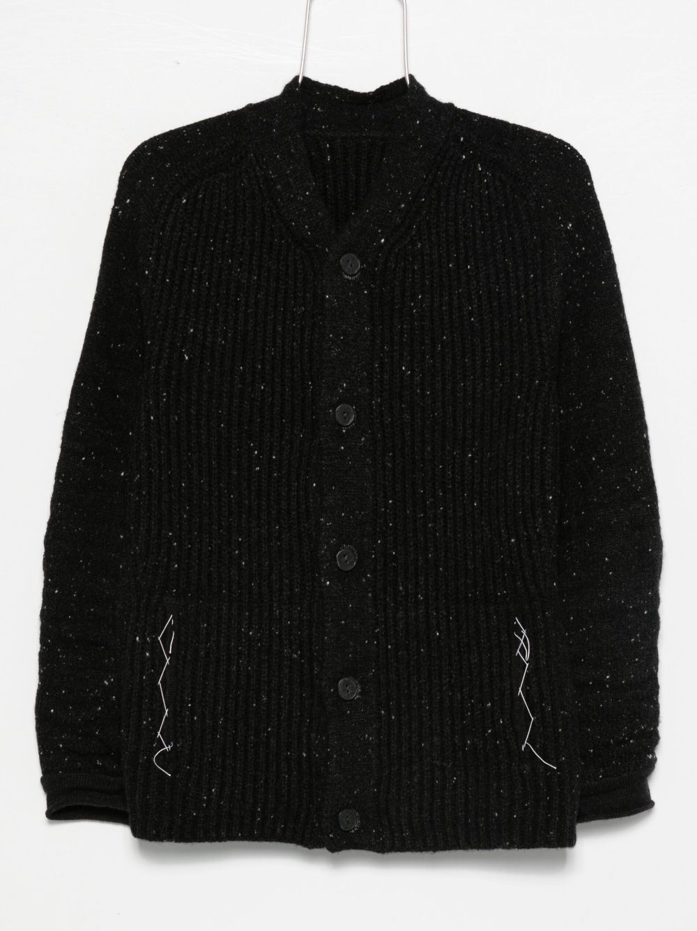 Button-fastening ribbed cardigan - Black