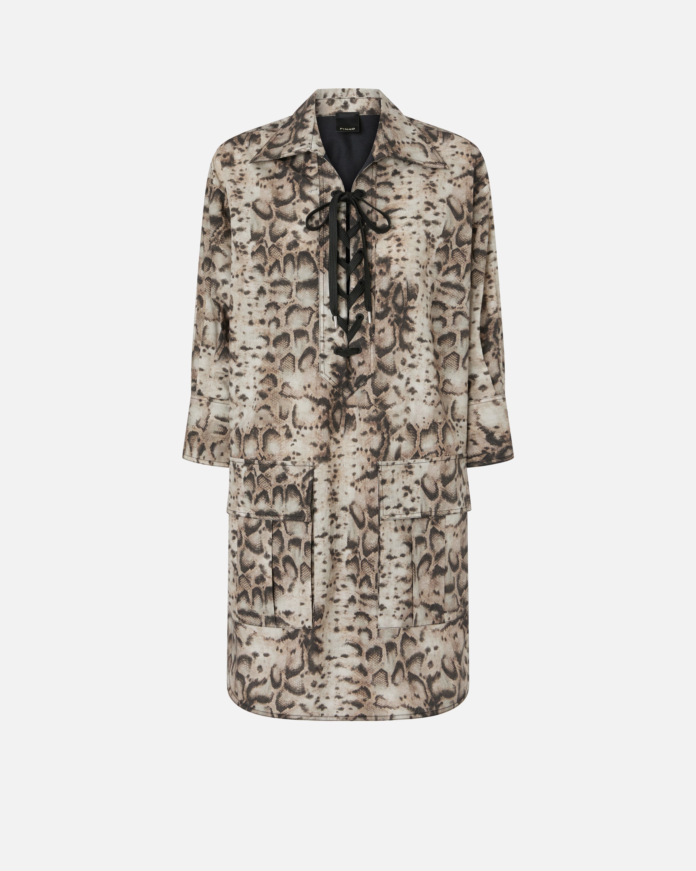 Mini dress with snake print and neckline ribbons - 36