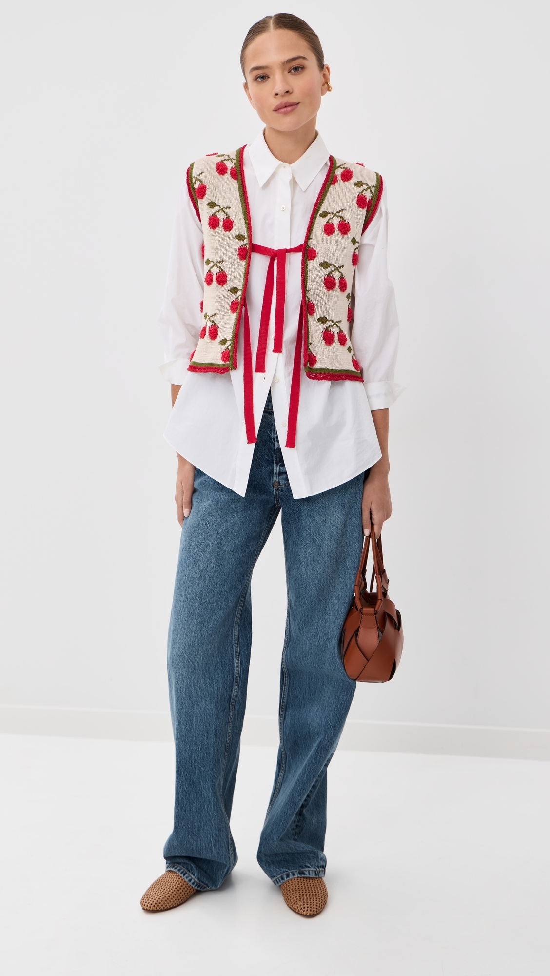 Cherry Gilet Multicolor Ecru/Green/Red