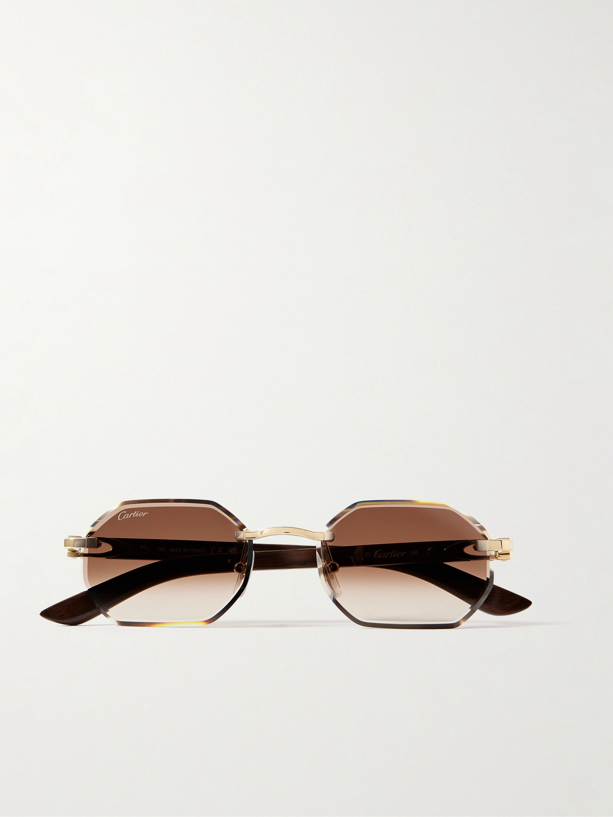 Octagon-frame Gold-tone And Wood Sunglasses